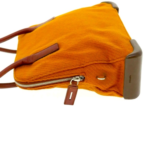 PRADA Tote Bag Wool Leather Brown Auth made in Italy ๐ฎ๐น๐น - Picture 4 of 11